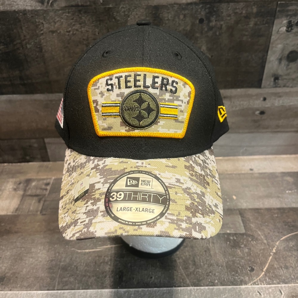 New Era 39THIRTY Pittsburgh Steelers Salute to Service Hat Black Camo L/XL